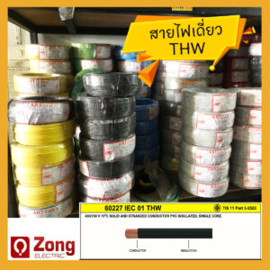 THW  (IEC 01) สายไฟเดี่ยวหุ้มฉนวน 1 ชั้น คละสี ขนิดแข็ง