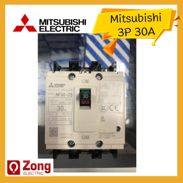 เบรกเกอร์มิตซูบิชิ ป้องกันไฟเกิน 3เฟส 3สาย 30แอมป์ ของแท้!!! MITSUBISHI Breaker 3P30A