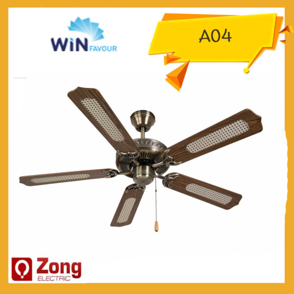 Win Favour พัดลมเพดาน ใบพัด52นิ้ว 5ใบพัดไม้ ชนิดโซ่ดึง A04 สีทองรมดำ ลายสานหวาย