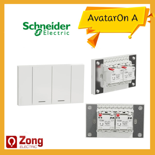 A7032F_WE Schneider Avatar on A A7032F_WE ชุดสวิตช์ทางเดียว 2 ช่อง ประกอบสำเร็จรูป โมเดิร์น ดีไซน์ใหม่ ไร้กรอบ สีขาว Switch, Avataron A, 16AX 250V, 2 Gang, 1 Way, with Fluorescent, E size, White