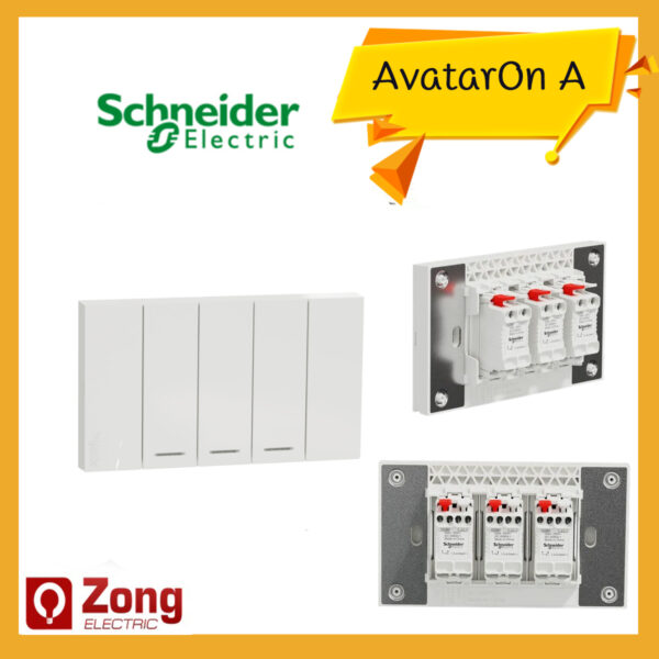 A7033F_WE Schneider Avatar on A A7033F_WE ชุดสวิตช์ทางเดียว 3 ช่อง ประกอบสำเร็จรูป โมเดิร์น ดีไซน์ใหม่ ไร้กรอบ สีขาว Switch, Avataron A, 16AX 250V, 3 Gang, 1 Way, with Fluorescent, E size, White