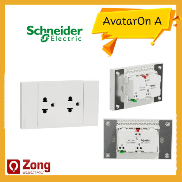 A70426UST_WE Schneider Avatar on A A70426UST_WE ชุดเต้ารับคู่มีกราวด์ / ปลั๊กกราวด์คู่ โมเดิร์น ดีไซน์ใหม่ ไร้กรอบ ขาว Socket-outlet, Avataron A, Universal, 16A, 250V, 2G, 3 Pin,White